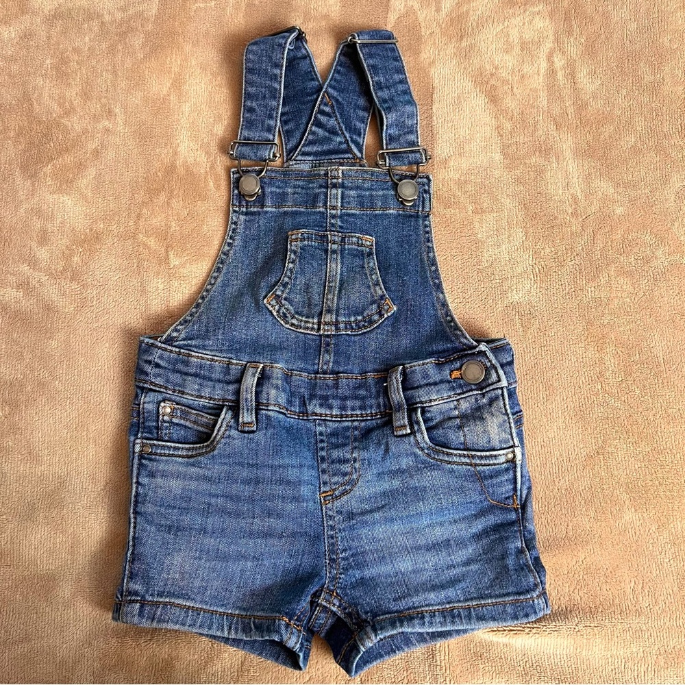 URBAN STAR Vintage Style Faded Blue Wash Baby Denim Overall Shorts - Size 4